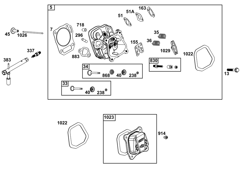 Cylinder Head Group Diagram and Parts List for 106232-0269-H5 100000 - 19Z999 Briggs and Stratton Engine